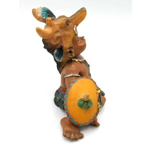 Native American Smiling Baby Figure Deer Antler Headdress Shield Vintage 3 Inch - Picture 4 of 15